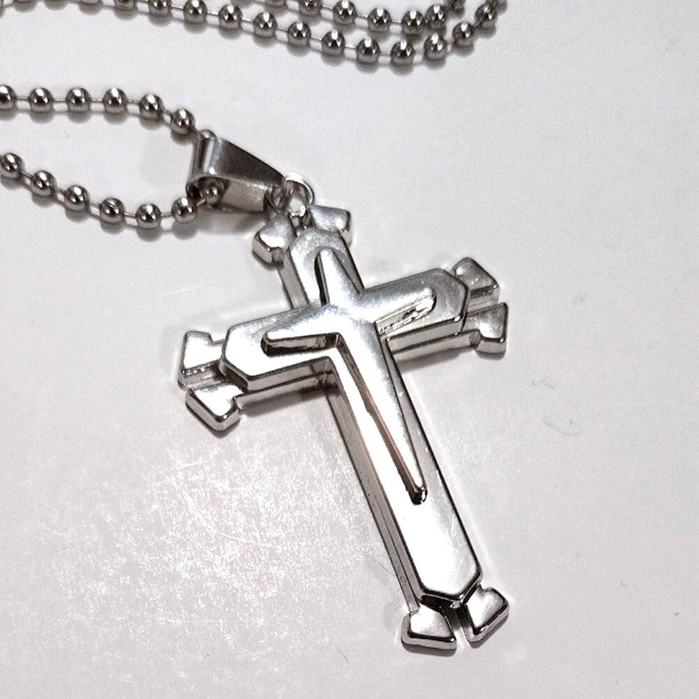 Silver Cross Christian Necklace Layered Trinity Christmas Birthday Gift - NEW!!!
